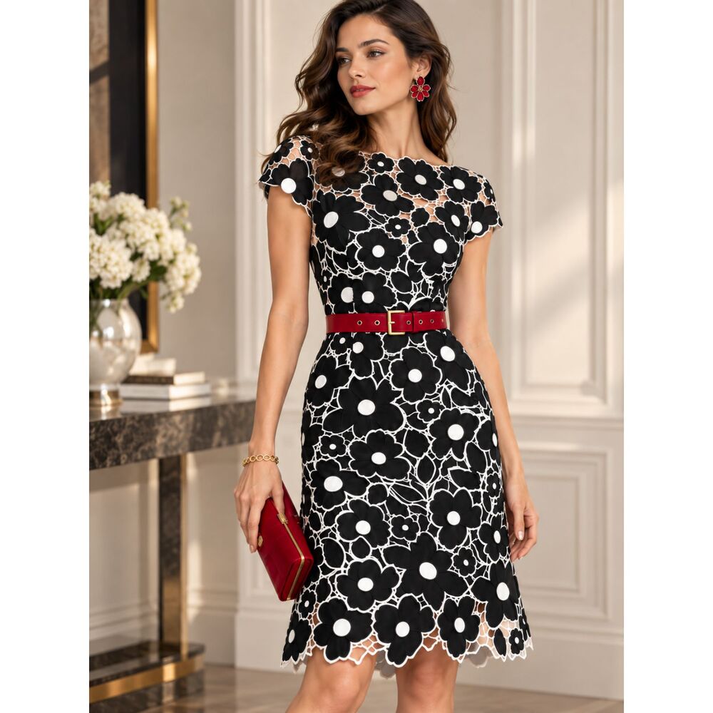 $2,490 Carolina Herrera Floral Print Knee-Length Dress Size:US 6